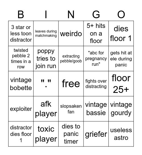 dandys world bingo Card