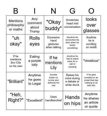 Tobias Bingo Card