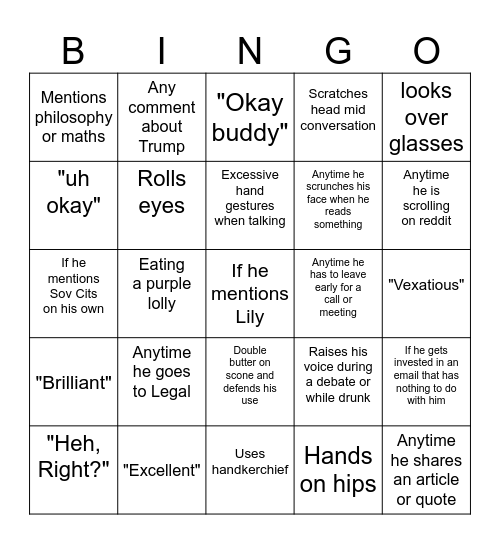 Tobias Bingo Card