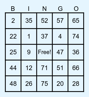 SANTA KRIZZIA  BINGO BONANZA Bingo Card