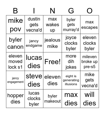 stranger things s5 Bingo Card