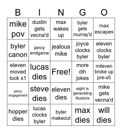 stranger things s5 Bingo Card