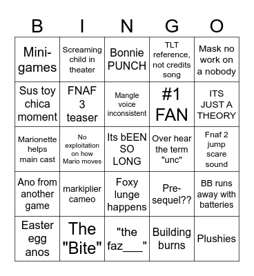 FNAF 2 Bingo Card