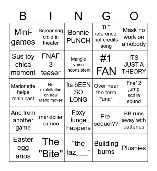 FNAF 2 Bingo Card