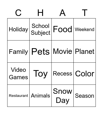 Let's Chat Bingo Card