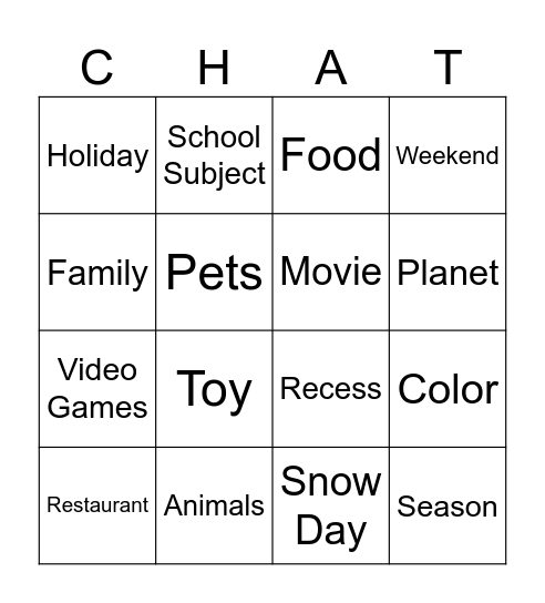 Let's Chat Bingo Card