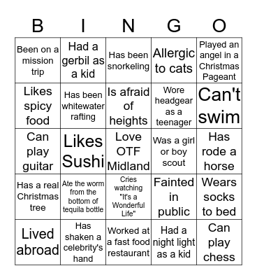 OTF Christmas 2016 BINGO Card