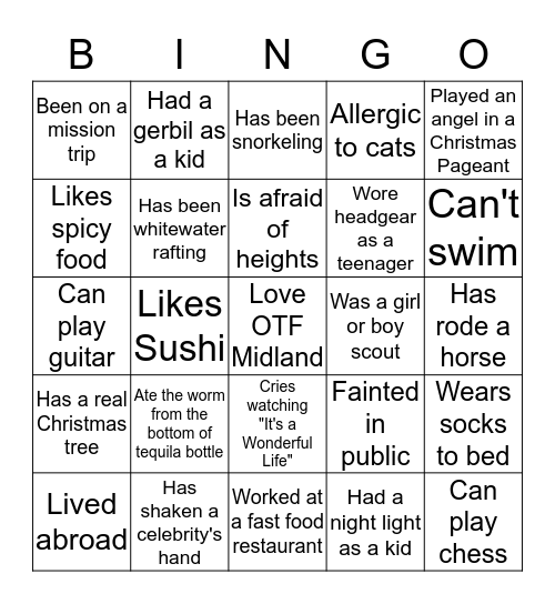 OTF Christmas 2016 BINGO Card