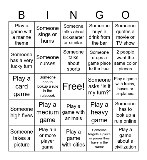 GAMES Bingo Card