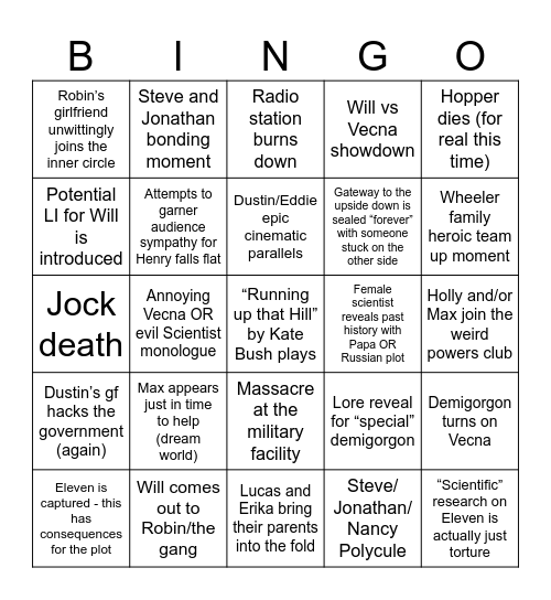 Stranger Things S5 Bingo Card