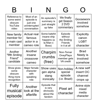 Smiling Friends Season 4 Bingo Card