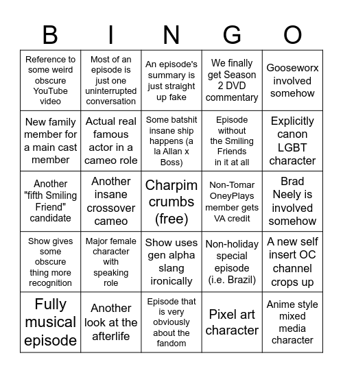 Smiling Friends Season 4 Bingo Card