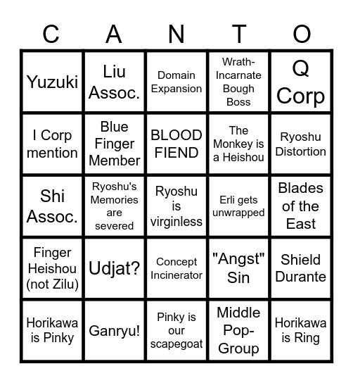 Ryoshu Bingo Card
