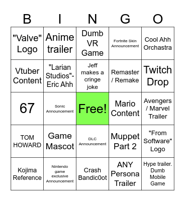 Game Award 2025 Bingo Card