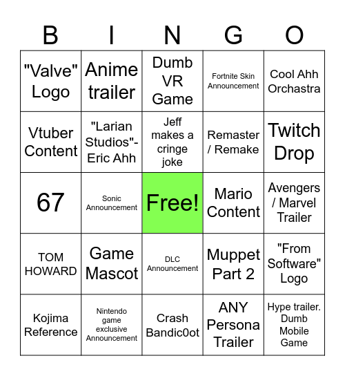 Game Award 2025 Bingo Card