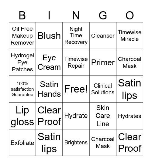 Mary Kay Bingo Card