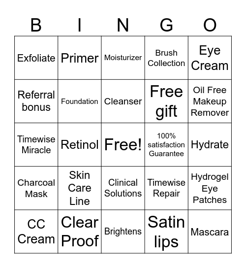 Mary Kay Bingo Card