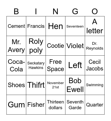 To Kill a Mockingbird Bingo Card