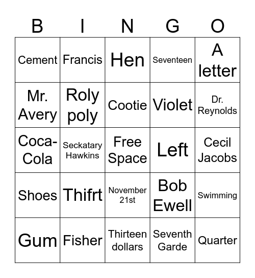 To Kill a Mockingbird Bingo Card