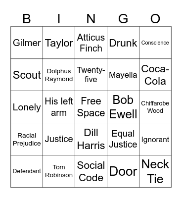 To Kill a Mockingbird Bingo Card