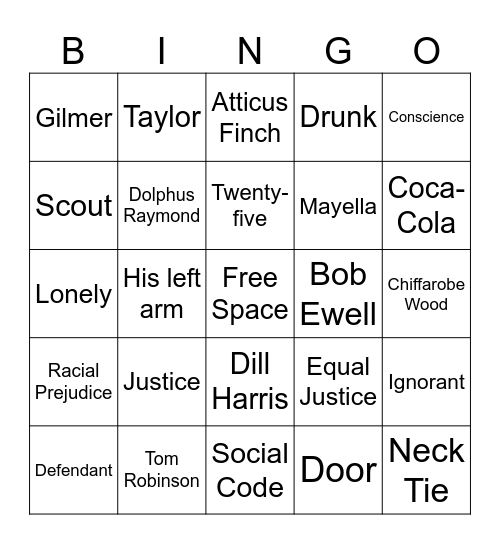To Kill a Mockingbird Bingo Card
