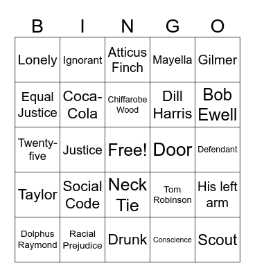 to kill a mockingbird Bingo Card