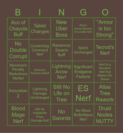 0.4: Last of the Druids Changes Bingo Card