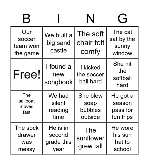 Initial /s/ Bingo Card