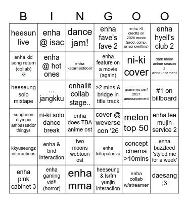 nom'26 Bingo Card