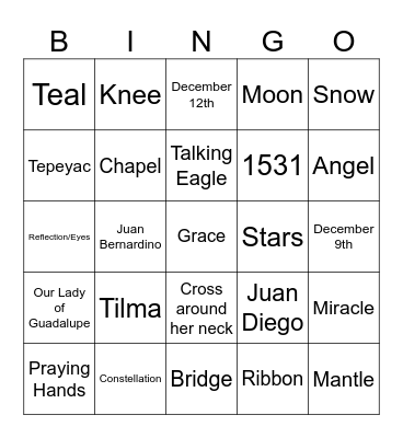 Our Lady of Guadalupe Bingo Card