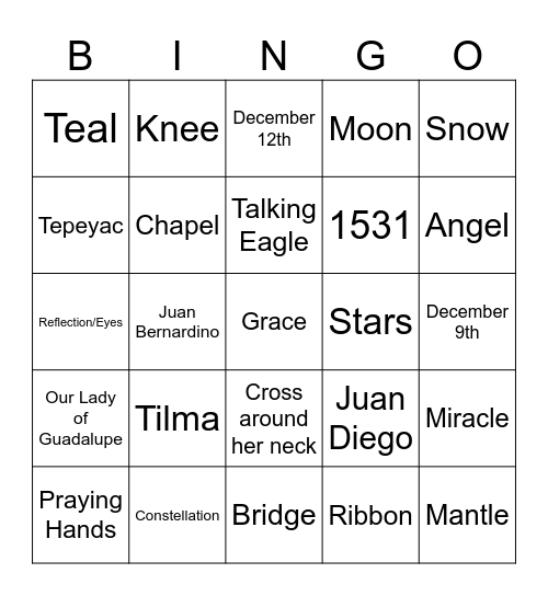 Our Lady of Guadalupe Bingo Card