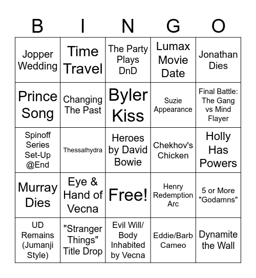 Stranger Things S5 Bingo Card