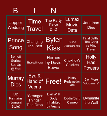 Stranger Things S5 Bingo Card