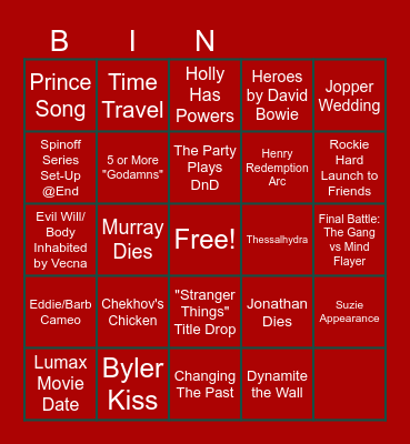 Stranger Things S5 Bingo Card
