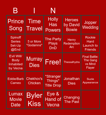 Stranger Things S5 Bingo Card