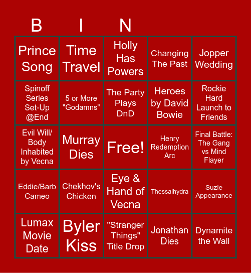Stranger Things S5 Bingo Card