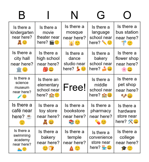 B19 L1 Is there a gym near here? 🏋️‍♂️😃 Bingo Card
