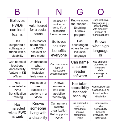 YAQEEN - ENABLING ABILITY Bingo Card