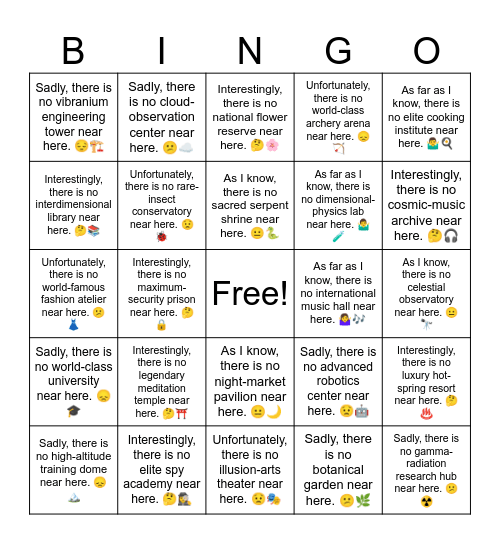 B19 L3 Sadly, there is no meteor-tracking station near here. 😟🌠 Bingo Card