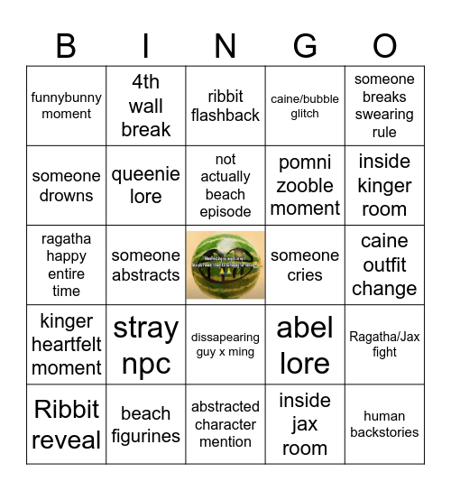 TADC ep 7 Bingo Card