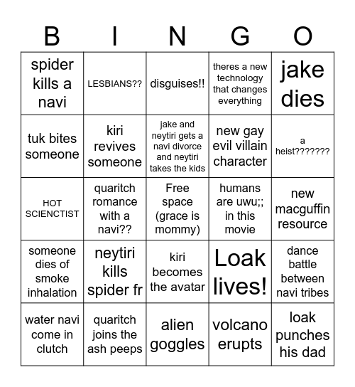 Avatar Bingo Card