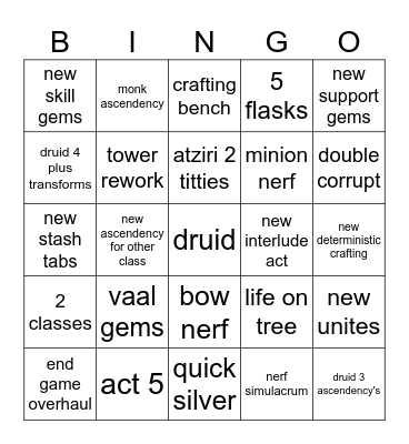 poe2 new update Bingo Card