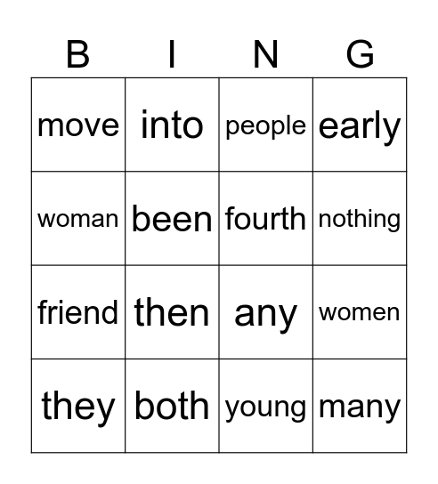 Heart words Bingo Card