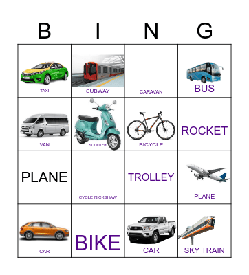 TRANSPORTATION Bingo Card