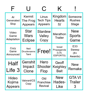 The Game Awards 2025 Bingo Card