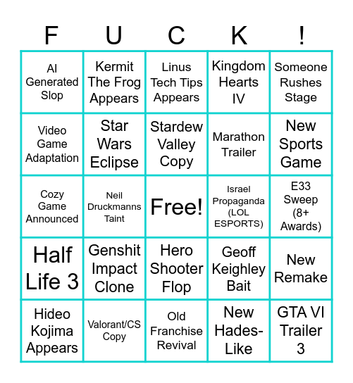The Game Awards 2025 Bingo Card