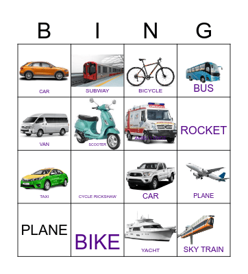TRANSPORTATION Bingo Card