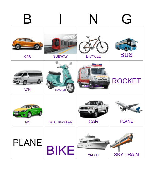 TRANSPORTATION Bingo Card