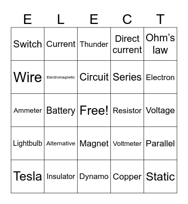 Electricity Bingo Card