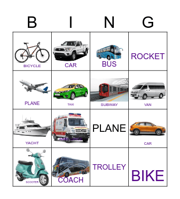 TRANSPORTATION Bingo Card